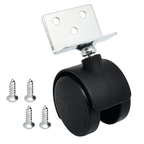 Ruedas en forma de L de 1.5 pulgadas, ruedas giratorias roscadas sin freno, ruedas de goma silenciosas, rotación de 360 grados, color negro, 8 en un
