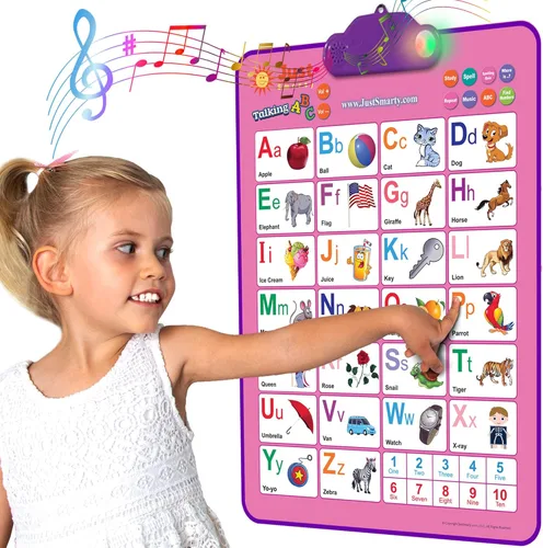 Just Smarty Cuadro interactivo del alfabeto para pared | Póster de música de ABC y 123 parlantes con luz interactiva | Aprendizaje del alfabeto para