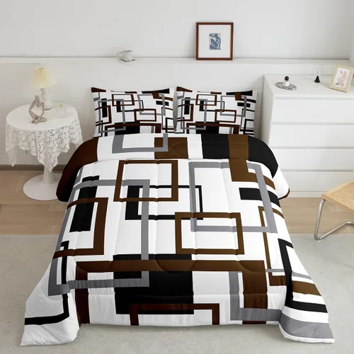 Miniatura 25 de Erosebridal Edredón Cuadrado para Niños y Niñas, Juego de Ropa de Cama Negro y Gris Blanco Azul Marino, Juego de Edredón Geométrico Completo