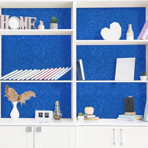Miniatura 4 de VEELIKE Papel tapiz con purpurina azul para pegar y despegar, papel de contacto con purpurina para armarios, cajones, decoración de pared, 15.7 x