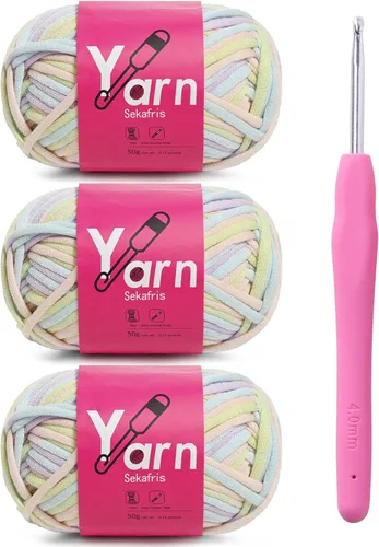 Miniatura 23 de Hilo de Crochet con Hilo de Algodón para Crochet – Hilos de Crochet Tejido para Principiantes con Puntadas Fáciles de Ver – Hilo para Crochet