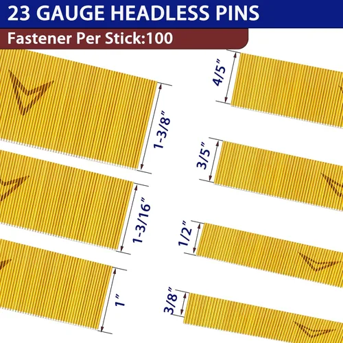 Miniatura 2 de HAMWOO Clavos de Pasador de Calibre 23, Clavos de Pasador Sin Cabeza, Surtidos de 3/8 Pulgadas a 1-3/8 Pulgadas para Molduras, Carpintería, Marcos