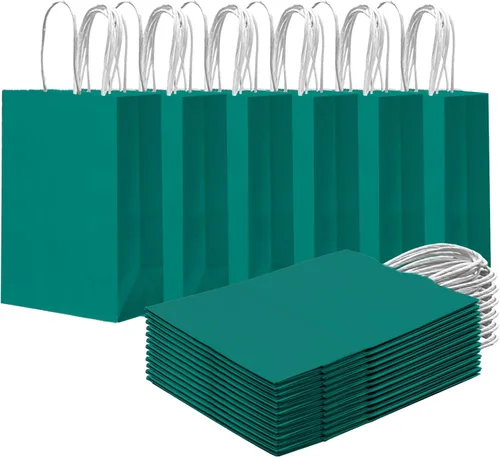 Miniatura 18 de qiqee 24 bolsas de regalo pequeñas con asas a granel de 8.3 x 6 x 3 pulgadas, bolsas de regalo amarillas brillantes, múltiples usos (tamaño pequeño)