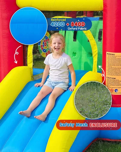 Miniatura 4 de Casa de rebote para niños de 3-6 años, castillo inflable saltarín 9 en 1 con toboganes dobles, trampolín, pared de escalada, piscina de pelotas