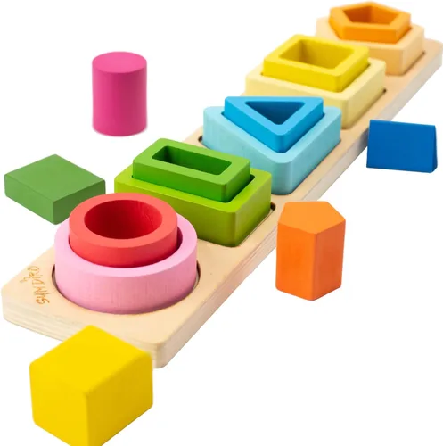 Symdiro Juguetes Montessori para niños y niñas de 1, 2 y 3 años, juguetes de clasificación y apilamiento de madera para bebés pequeños, clasificador