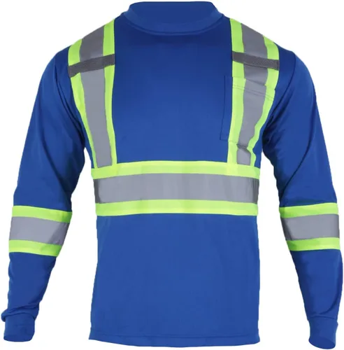 Miniatura 8 de VENDACE Camiseta de trabajo de seguridad de alta visibilidad para hombre, ANSI Clase 2, camisa de manga larga reflectante con bolsillo (azul rey, XL)