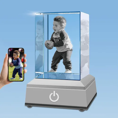 Foto de cristal 3D con base de luz LED, regalos personalizados con tu propia foto, grabado láser imágenes 3D y texto personalizado, pequeño
