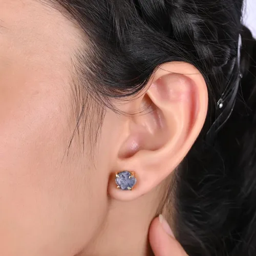 Miniatura 41 de Gempires Natural Raw Prong Setting Stud Earrings, 8-10 mm Crystals Earring, Handmade Jewelry, Gift for Her