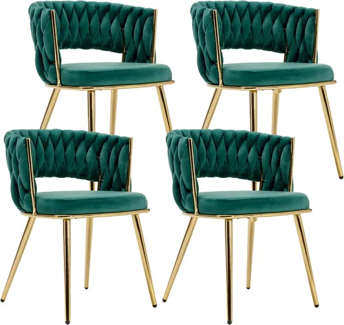 Miniatura 29 de Juego de 2 sillas de comedor tejidas, modernas sillas de comedor tejidas a mano con patas de metal negro, sillas tapizadas con marco negro