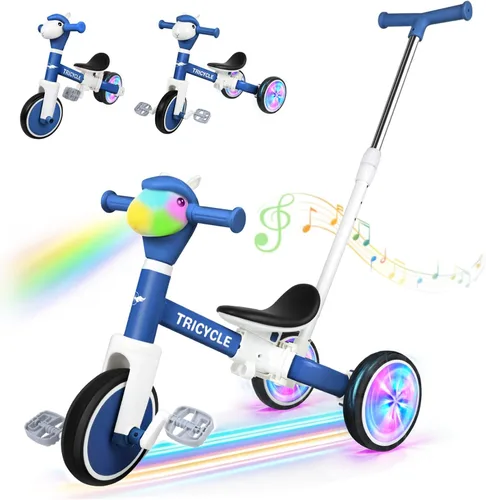 Miniatura 8 de Triciclo para niños pequeños de 1 a 3 años, bicicleta de equilibrio 5 en 1 para niños de 2 a 4 años, juguetes de triciclo de empuje con mango