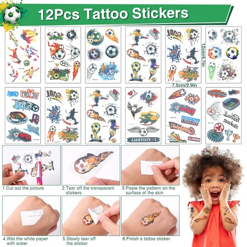 Miniatura 5 de Winrayk Juego de 12 regalos de fiesta de fútbol para niños, suministros de cumpleaños deportivos, bolsas de regalo no tejidas, pulsera de palmada