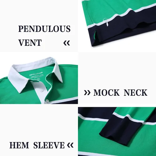 Miniatura 4 de Polo de golf para hombre, manga larga, a rayas, ajuste seco, casual, cuello piqué para hombre