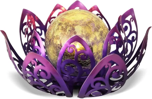 Miniatura 8 de Afirst Luces Solares para Exteriores, Lámpara Solar de Loto de Hadas para Decoración de Jardín, Bola Decorativa de Cristal Agrietado de Metal, Luz