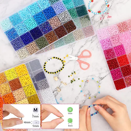 Miniatura 7 de QUEFE 15600 piezas cuentas de semillas de vidrio de 4 mm 120 colores Kit de cuentas para hacer pulseras Kit de pulseras de la amistad con cuentas