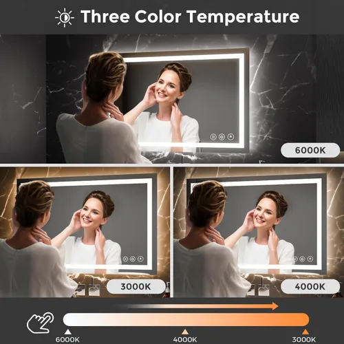 Miniatura 5 de Koonmi - Espejo de baño LED de 24 x 36 pulgadas, retroiluminación + iluminación frontal, espejo de baño LED con luces para pared, 3