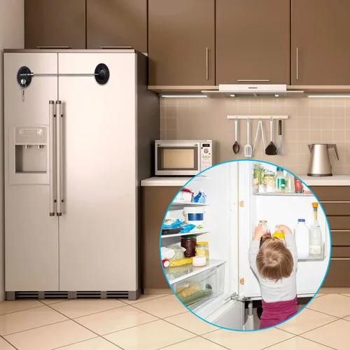 Miniatura 6 de Hotop Paquete de 4 cerraduras de gabinete con llaves, mini cerraduras de refrigerador para niños pequeños, autoadhesivas, a prueba de niños y bebés