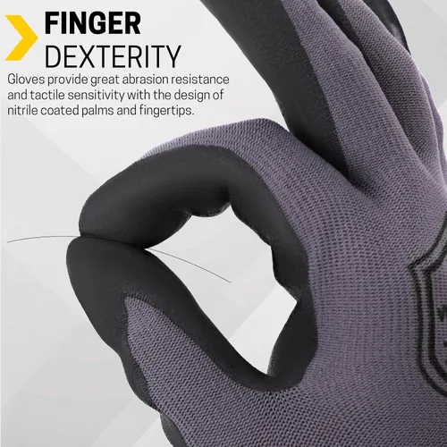 Miniatura 5 de FURWEY Safety Work Gloves-16/32Pairs, Micro Foam Nitrile Coated Glove,Seamless Knit Nylon Gloves for Men Women（S-XL Negro gris-16 pares