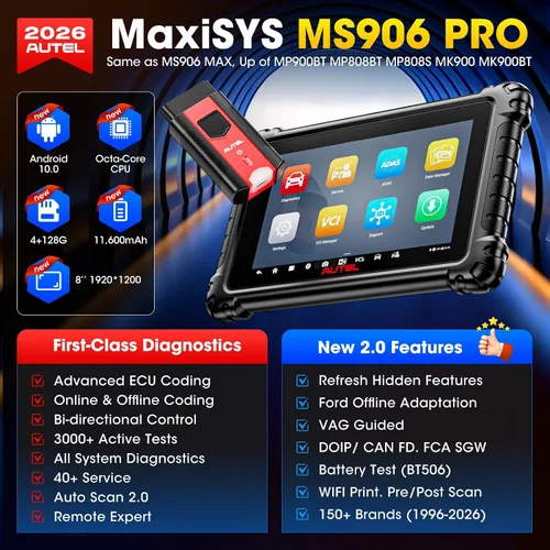 Miniatura 2 de Autel Escáner MaxiSYS MS906 PRO, 2026 MS906PRO Igual que MS906MAX con ECU C0ding, CAN FD DoIP, V2.0 de MP900BT MP900 MS906BT Elite 2, herramienta
