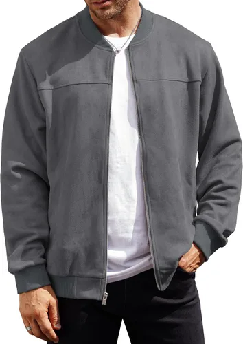 Miniatura 8 de Chaqueta bomber para hombre, de gamuza sintética, peso medio, casual, con cremallera completa, abrigo de vuelo (S-XXL)