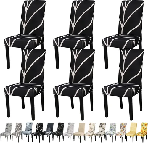 Miniatura 19 de JQinHome Juego de 8 fundas para sillas de comedor, fundas de alta elasticidad extraíbles y lavables, fundas protectoras de asiento para silla