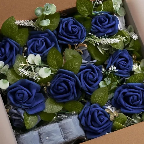 Miniatura 6 de Arreglo floral de pasillo para la ceremonia de la boda, juego de 10 flores para sillas de la iglesia, decoración para fiestas con flores Azul