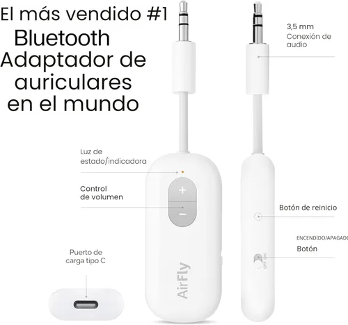 Miniatura 4 de Twelve South AirFly SE Adaptador de transmisor de audio inalámbrico Bluetooth para AirPods/auriculares, batería de más de 20 horas, funciona