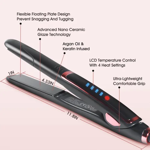 Miniatura 7 de Plancha plana de 1 pulgada, alisadora profesional de cerámica para cabello rizado, calentamiento rápido, doble voltaje, color negro