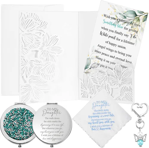 Unittype 5 piezas de regalo de boda para hija de parte de madre, a mi hija, pañuelo compacto espejo de novia, ángel, tarjeta de regalo para