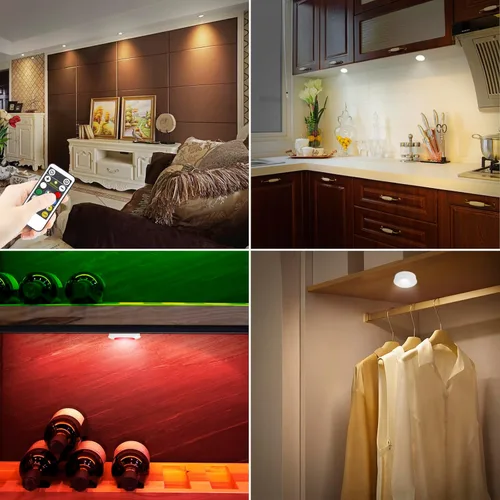 Miniatura 5 de Luces LED inalámbricas de disco con control remoto (paquete de 6), luces para debajo del gabinete, luz que cambia de color, luz regulable