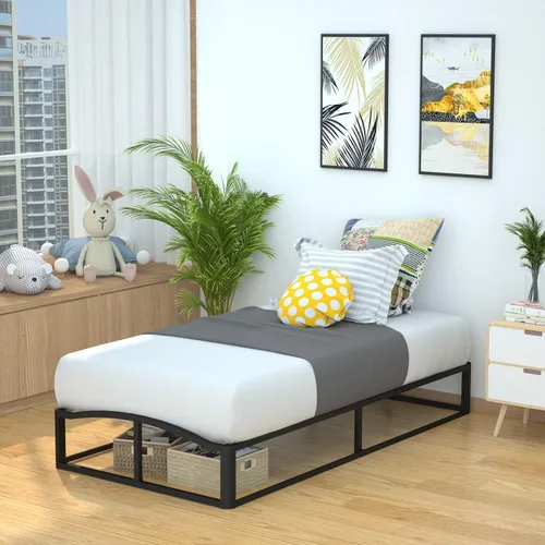 Amazon Basics Marco de cama de plataforma de metal, con soporte de listones de madera, 10 pulgadas de alto, individual, color negro