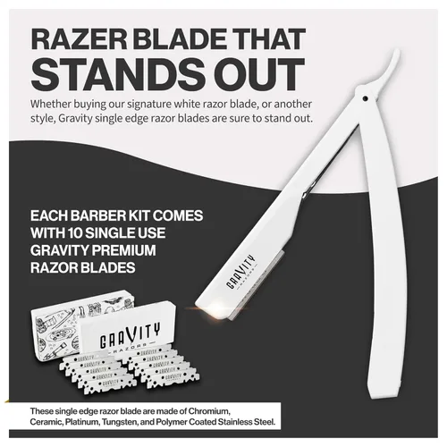 Miniatura 4 de Kit de navaja de afeitar recta profesional GRAVITY RAZORS – Ultra Exposición, incluye 10 cuchillas premium, 2 mm expuestas, blanco