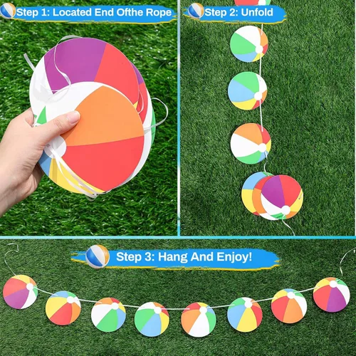 Miniatura 3 de Boao 4 pancartas de bola de playa colgantes, guirnalda de playa, decoraciones de fiesta de verano, pancartas de piscina, banderines para verano