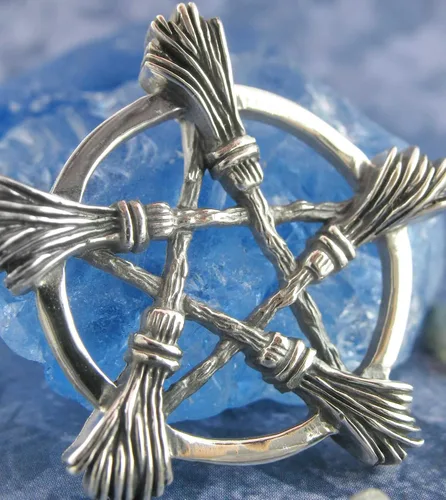 Miniatura 4 de Woot & Hammy Five Witch's Brooms or Besoms Pentacle Pendant, 100% Sterling Silver, Handmade