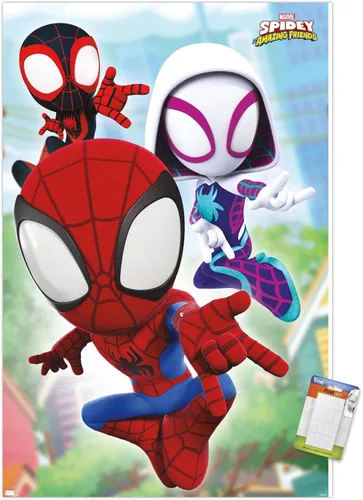 Miniatura 14 de Trends International Marvel Spidey and His Amazing Friends - Póster de pared Webs, 14.72 x 22.37 pulgadas, versión enmarcada de madera de granero