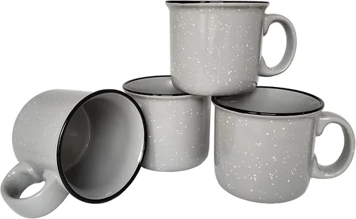 Miniatura 8 de Taza de café de cerámica de 14 onzas (juego de 4), color azul con acabado moteado, taza duradera de pared gruesa estilo campamento para exteriores