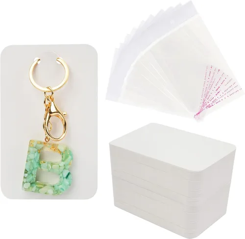 Miniatura 10 de Temlum 100 Piezas Tarjetas de Exhibición de Llaveros con Bolsas Autosellantes, Soporte para Tarjetas de Llaveros de 3'' x 4.7'' para Exhibir Plants