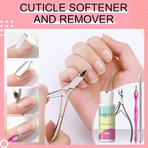 Miniatura 2 de SAVILAND Kit removedor de cutículas, kit profesional de manicura para el cuidado de uñas, 2.03 onzas, crema líquida para quitar cutículas, cortador
