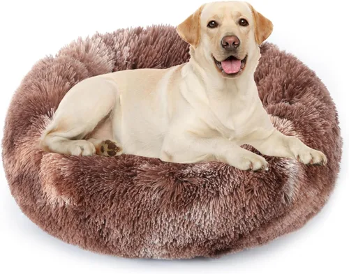 Miniatura 23 de NOYAL Cama Calmante en Forma de Rosquilla para Perros Pequeños a Medianos y Gatos - Cama para Mascotas de Felpa de Piel Sintética Anti-Ansiedad