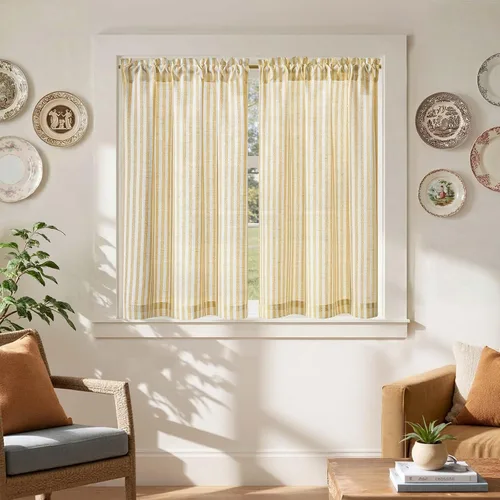 Miniatura 76 de jinchan - Cortinas de lino a rayas para cocina de 20 pulgadas de largo, cortinas de varios niveles, estilo granja moderna de café, tratamientos