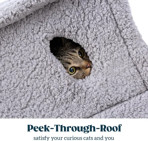 Miniatura 2 de Pelzin Casas para gatos de interior – Cama cueva grande para gatos con espuma de apoyo extraíble y alfombrilla lavable de 2 lados – Cama cubierta