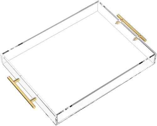Miniatura 16 de NIUBEE Bandeja acrílica para servir de 12 x 12 pulgadas -a prueba de derrames- bandeja organizadora decorativa para mesa de café otomana y encimera