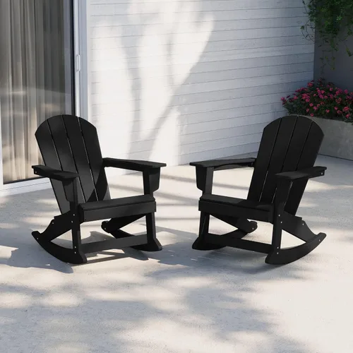 Miniatura 184 de WestinTrends Silla mecedora Malibu de poliéster para exterior/patio Adirondack, Negra