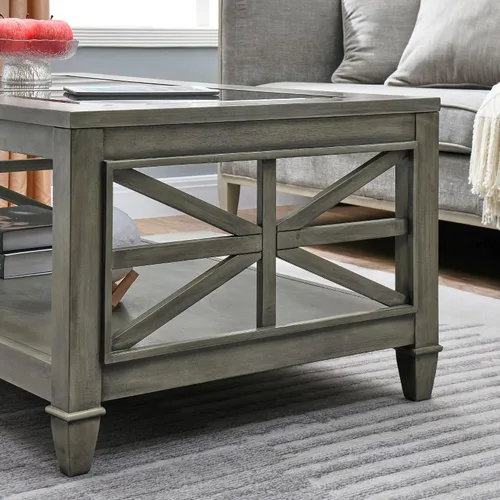 Miniatura 6 de LEEMTORIG KFZ-1318-AN - Mesa de centro de madera maciza de cristal con almacenamiento, mesa de centro de madera rústica para sala de estar