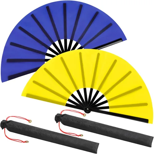 Miniatura 21 de Maitys Paquete de 2 ventiladores de mano plegables grandes de 13 pulgadas, ventiladores chinos de mano grandes para baile de línea, Tai Chi