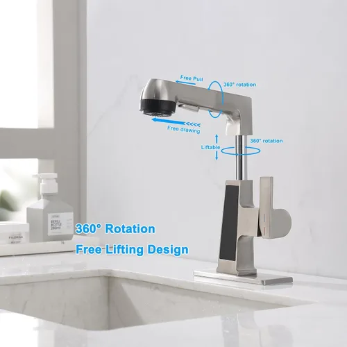 Miniatura 3 de Grifo de Baño LED con Grifo de Salida Extraíble, Grifo de Fregadero de Níquel Cepillado con Pantalla Digital de Temperatura, Grifo de 5 Modos