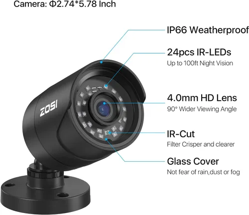 Miniatura 8 de ZOSI 8CH 5MP 3K Lite Sistema de cámara de seguridad con cable para vigilancia con detección AI de humanos y vehículos, DVR H.265+ de 8 canales y 4