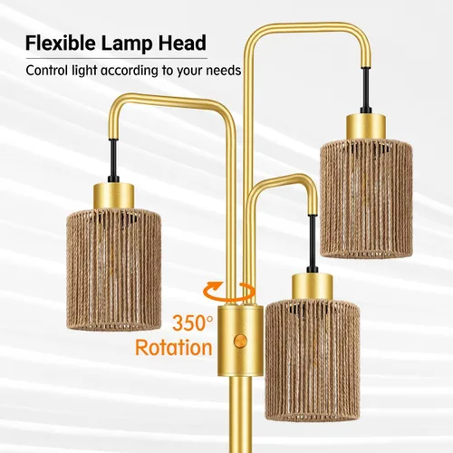 Miniatura 2 de Lámpara de pie industrial BoostArea para sala de estar, lámpara de pie moderna dorada con 3 luces, lámpara de pie para pararse con diseño simple