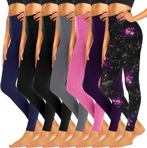 iceROSE Paquete de 7 leggings para mujer, leggings de cintura alta con forro polar suave, pantalones de yoga negros para entrenamiento, correr,