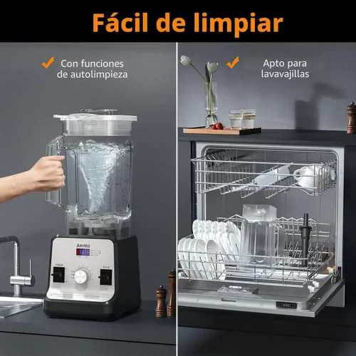 Miniatura 6 de Aeitto Licuadora para cocina, licuadora profesional de gran capacidad de 68 onzas, licuadora de batidos de 1500 vatios para triturar hielo, bebidas