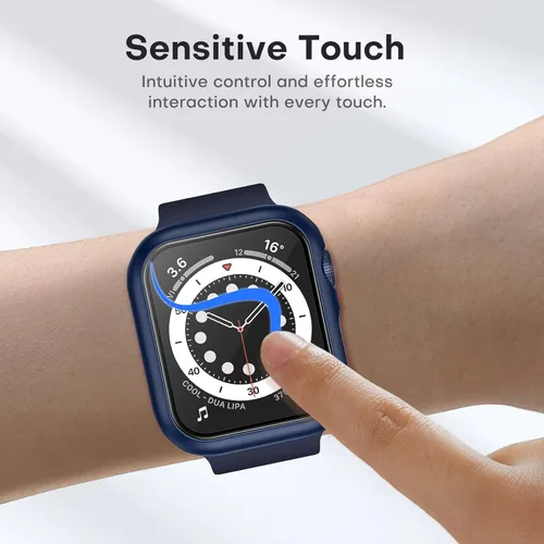 Miniatura 4 de TAURI - Juego de 2 carcasas rígidas para Apple Watch SE Series 6, 5, 4, 1.732 in (44mm), protector de pantalla integrado de cristal templado 9H, Azul